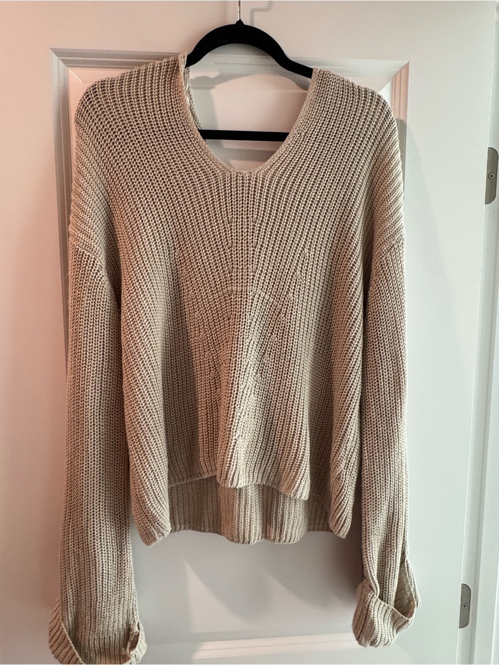 Cozy V-Neck Knit Sweater in Beige